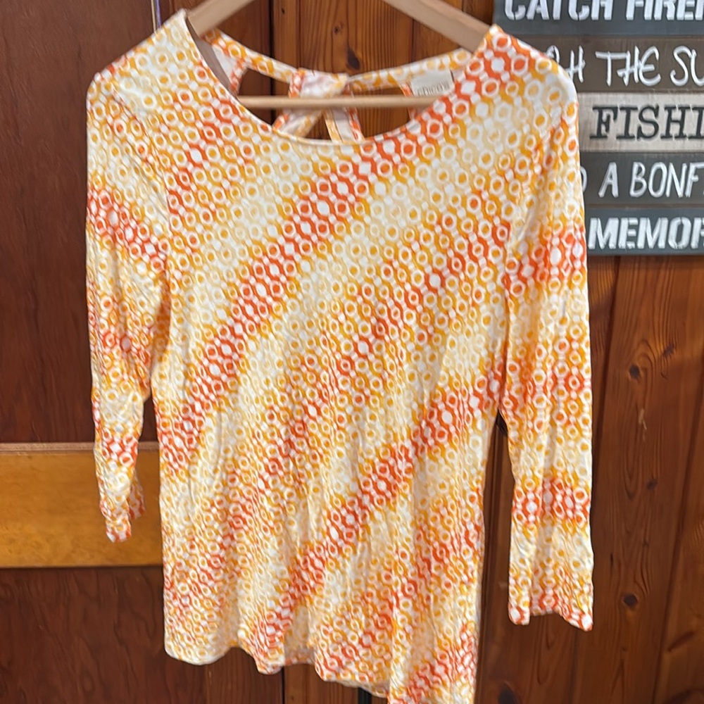 Chico’s Orange Top Size 0 Chico Malibu Punch 3/4 sleeve cutout red white summer